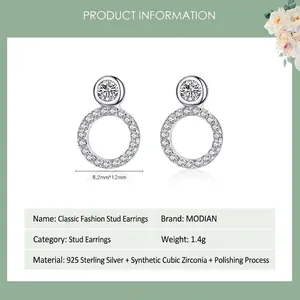 Minimalist S925 sterling silver geometric hoop earrings with zirconia stones