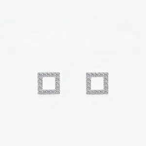 Minimalist 925 Sterling Silver Square Stud Earrings For Women Micro-pave Zirconia Geometric Chic Ear Jewelry Gift