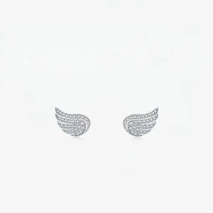 925 Sterling Silver Micro Pave Zirconia Angel Wings Stud Earrings For Women Light Luxury Minimalist Fashion Jewelry