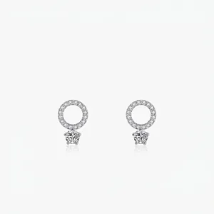 925 Sterling Silver Zirconia Stud Earrings For Women Korean Minimalist Geometric Round Hoop Earrings Elegant Luxury Jewelry Gift