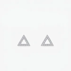 925 Sterling Silver Triangle Stud Earrings For Women Geometric Micro-pave Zirconia Minimalist Fashion Jewelry Accessories
