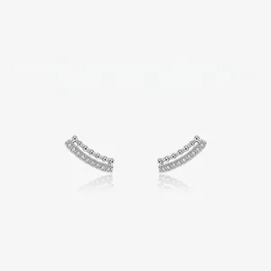 925 Sterling Silver Double Row Arc Stud Earrings With Micro Pave Zirconia Geometric Fashion Jewelry For Women