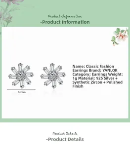 Detailed view of 925 silver flower stud earring with cubic zirconia and 8.7mm diameter