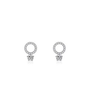 Elegant 925 sterling silver hoop stud earrings with sparkling round cubic zirconia stones