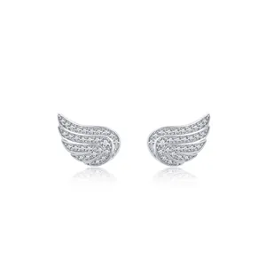 Elegant S925 sterling silver angel wing stud earrings with sparkling cubic zirconia pavé