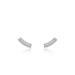 925 sterling silver double-row studs with polished beads and micro-set cubic zirconia