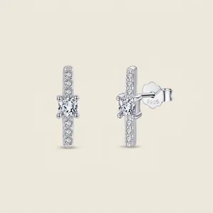 925 Sterling Silver Zirconia Stud Earrings For Women Geometric Square Inlaid Minimalist Fashion Jewelry Ear Accessory
