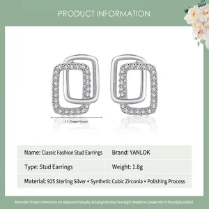 Classic 925 sterling silver double layer geometric earrings with sparkling CZ stones