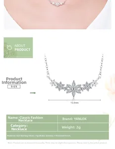 Detail of s925 silver flower necklace featuring zirconia stones and 10.5mm pendant width
