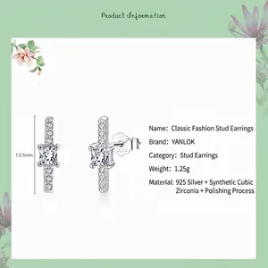 Elegant 925 sterling silver drop earrings with square cubic zirconia and a polished finish