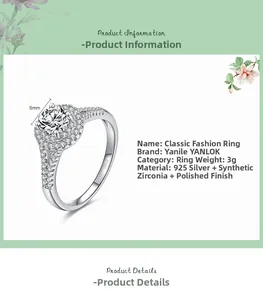 Detailansicht S925 Silberring mit 6mm Zirkonia und Produktspezifikationen im Detail
