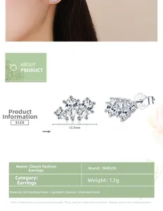 Détail macro de boucles d'oreilles goutte en argent S925 avec zircons scintillants