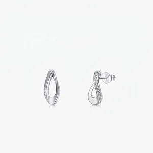 Minimalist 925 Sterling Silver Twist Water Drop Stud Earrings For Women Exquisite Micro Inlaid Zirconia Delicate Fashion Jewelry Elegant Versatile Commute Gift