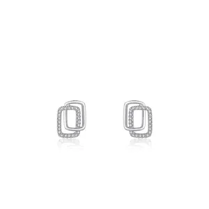 Minimalist S925 sterling silver double layer geometric earrings with cubic zirconia stones