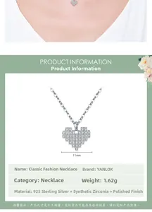 Detail of 925 sterling silver heart pixel necklace showing 11mm width and 1.62g weight