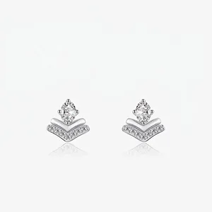 925 Sterling Silver Geometric V Shape Stud Earrings For Women Dainty Marquise Zirconia Inlaid Trendy Arrow Fashion Jewelry