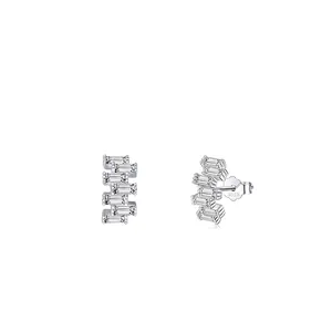 Boucles d'oreilles géométriques en argent S925 avec zircons rectangulaires
