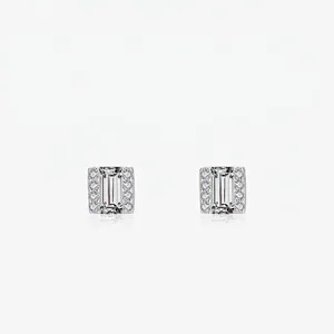 S925 Sterling Silver Emerald Cut Zirconia Halo Stud Earrings Geometric Square Niche Design Jewelry For Women