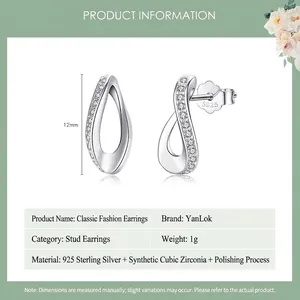 Elegant S925 sterling silver teardrop stud earrings featuring micro-set cubic zirconia