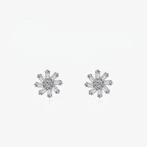 925 Sterling Silver Flower Stud Earrings For Women Zirconia Inlaid Minimalist Floral Jewelry Japanese Fresh Style Earring Gift