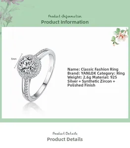 Détails de la bague en argent S925 avec zircone 6mm et pavé de diamants synthétiques