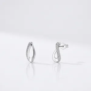 Elegant S925 sterling silver drop stud earrings with sparkling micro-pave cubic zirconia
