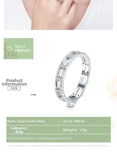 Detail of 3.5mm S925 sterling silver minimalist ring with micro-set cubic zirconia accents