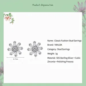 S925 sterling silver flower stud earrings featuring sparkling cubic zirconia stones