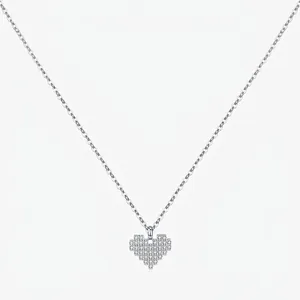 925 Sterling Silver Pixel Heart Pendant Necklace For Women Zirconia Inlaid Sweet Clavicle Chain Fashion Jewelry Gift