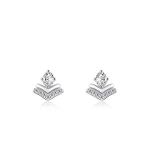 S925 sterling silver geometric V-shape arrow earrings with marquise and pave zircons