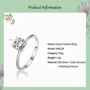 Classic S925 sterling silver ring with 6mm square cubic zirconia stone in a 45-degree angle