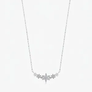 925 Sterling Silver Zirconia Flower Pendant Necklace Elegant Sweet Floral Cluster Clavicle Chain Jewelry For Women Gift