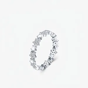 925 Sterling Silver Star Pave Zirconia Ring For Women Elegant Sweet Light Luxury ins Style Polished Fashion Jewelry Finger Ring
