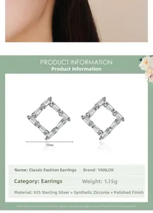 Detail view of 925 sterling silver geometric earrings with zircon and size 10mm marking