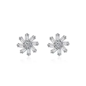 Minimalist S925 sterling silver flower stud earrings with sparkling cubic zirconia stones