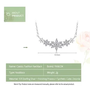 Elegant S925 sterling silver flower necklace with sparkling cubic zirconia crystals