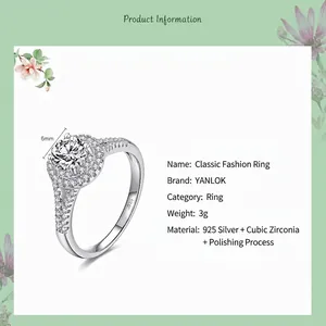S925 Sterling Silber Ring mit 6mm Zirkonia und funkelnden Seitensteinen