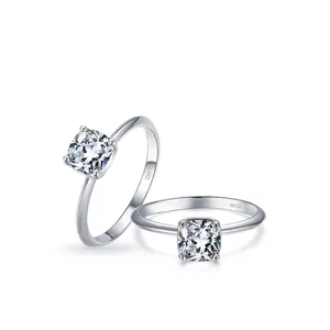 Elegant S925 sterling silver ring featuring a square cut clear gemstone on white background