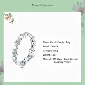 S925 sterling silver star ring with zircon stones and polished finish, 4mm width