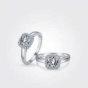 S925 Sterling Silver Square Cushion Cut Zirconia Halo Ring For Women Luxurious Geometric Fine Polished Finger Ring Jewelry