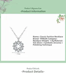 Détail du collier pendentif fleur en argent s925 avec zircone et dimensions de 11mm