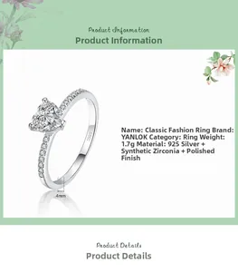 Macro detail of S925 sterling silver ring featuring a heart zircon and engraved S925 mark