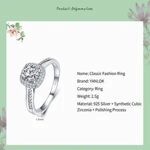 Classic S925 sterling silver halo ring with cushion cut zircon and paved band