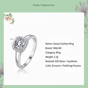 Elegant S925 sterling silver ring with square cushion cut cubic zirconia center stone