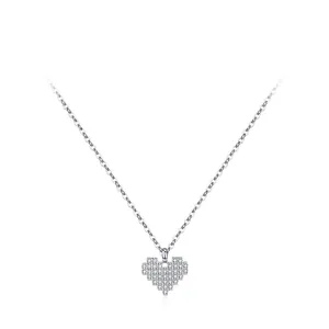 S925 sterling silver clavicle necklace with a sparkling pixelated heart pendant