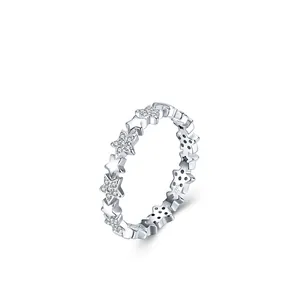 Polished S925 sterling silver star ring featuring sparkling white cubic zirconia