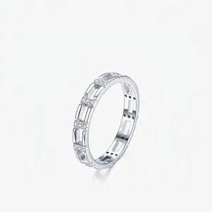 925 Sterling Silver Ring For Women Geometric Hollow Chain Design Zirconia Inlaid Simple Fashion Commute Stackable Finger Ring