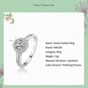Bague élégante en argent sterling 925 avec zircon de 6mm et finition polie