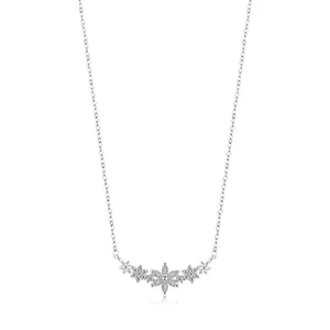 S925 sterling silver floral necklace with sparkling diamond-set flower charms