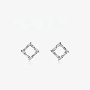 925 Sterling Silver Geometric Zirconia Stud Earrings For Women Niche Design Minimalist Hollow Rhombus Jewelry Silver Earrings
